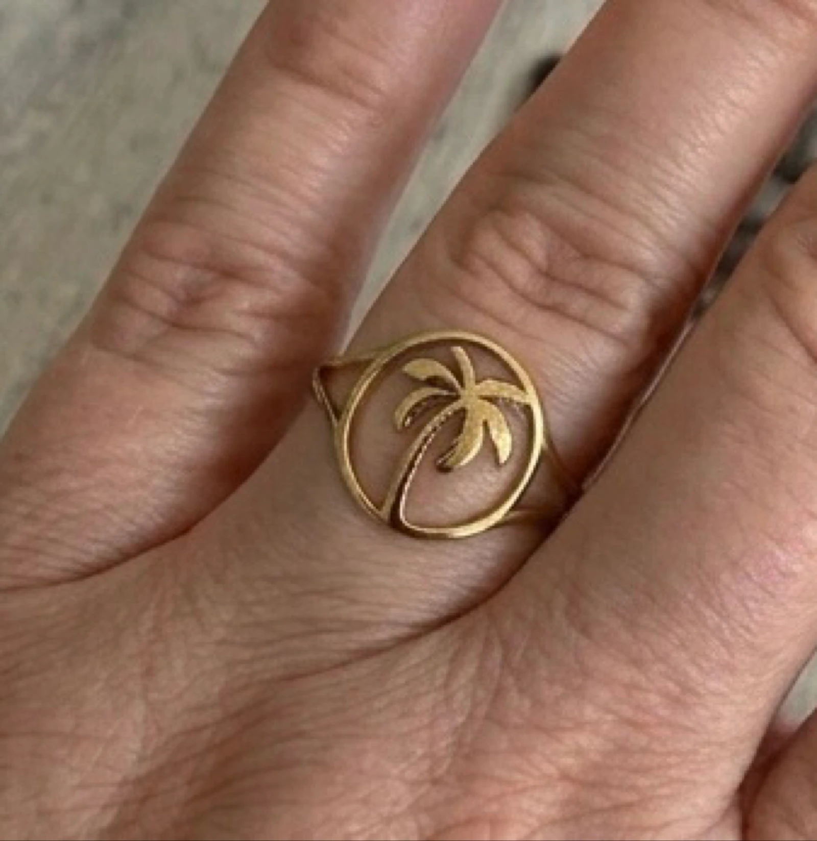 Bague en acier inoxydable, motif palmier